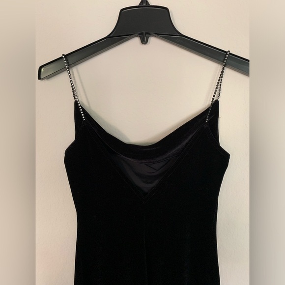 Vintage Velvet Cowl Neck Rhinestone Strap Mini Dress - Picture 9 of 11